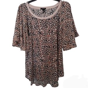 Halogen plus size pink & tan animal print top side XXL